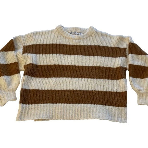 HYFVE Womens Knit Striped Sweater Brown/Cream Cropped Size Small - Picture 1 of 6